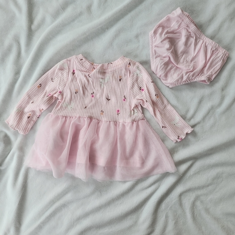 Cat & Jack pink bunny & floral print long sleeve tulle dress 0-3m NWOT - Picture 6 of 6